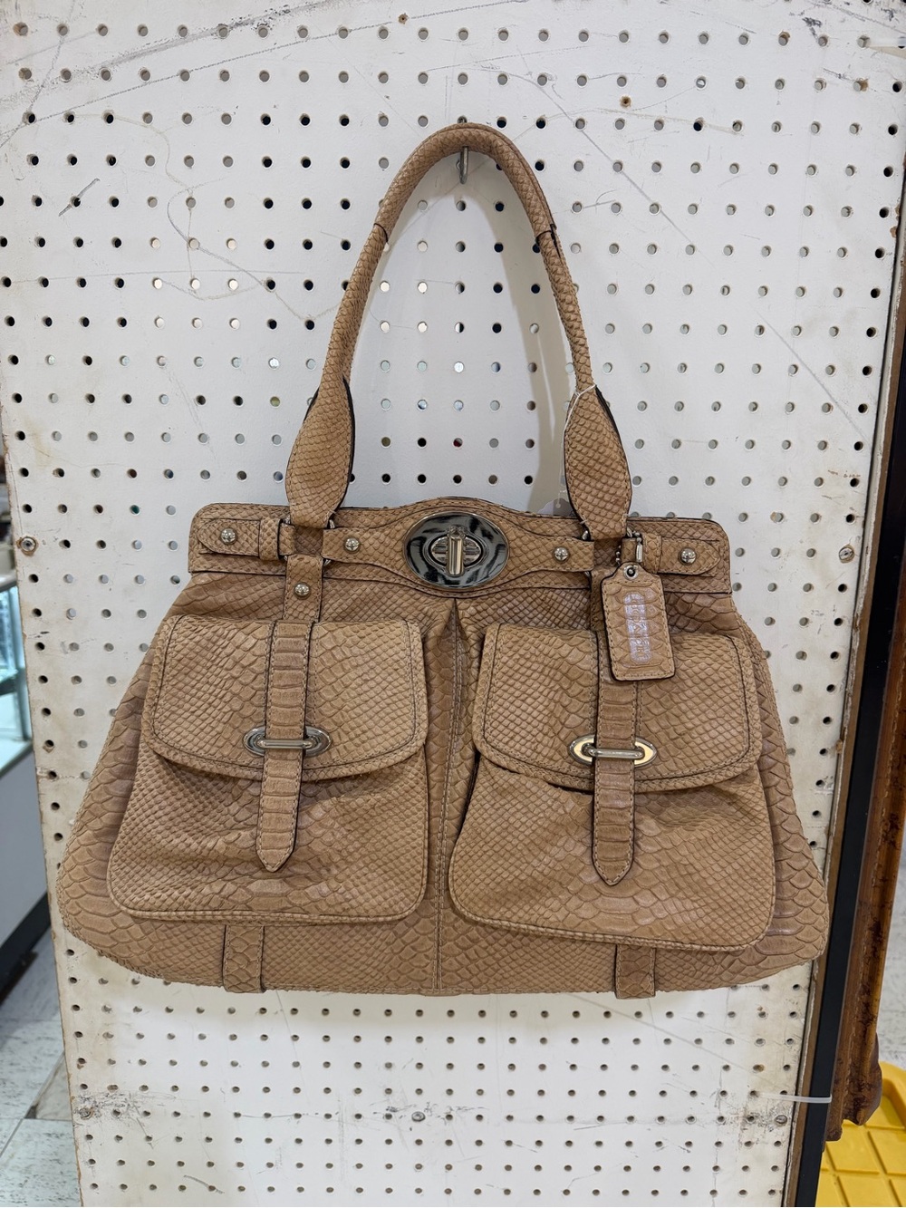 Coach Campbell Snakeskin Leather Medium Flap Crossbody Shoulder NWOT